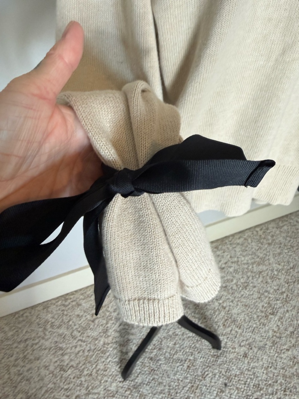 J. CREW MERCANTILE Sandy Knit Merino Wool Sweater Ribbon Tie Bow Sleeve Cuff XL - Picture 5 of 11